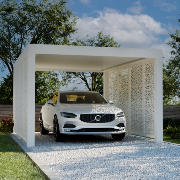 Carport moderne sur mesure protégeant une voiture fourniture et pose à dijon et alentour - Maison Spann