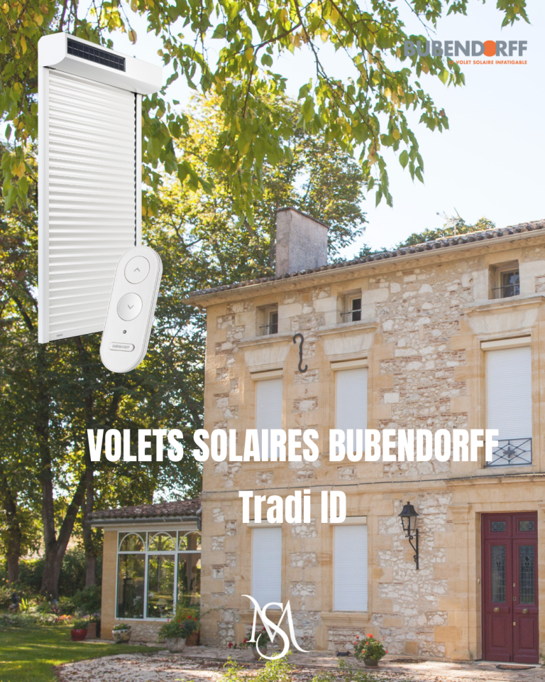 Volets solaires Bubendorf, modèle Tradi ID, sur une maison à la campagne.
