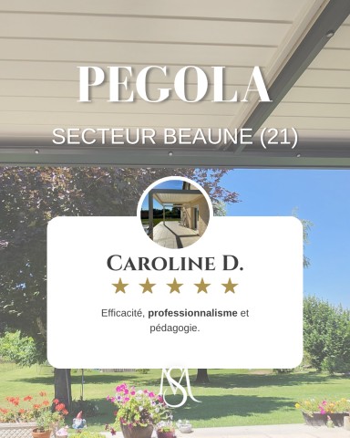 Panneau présentant une pergola avec le nom et le titre d'un professionnel.