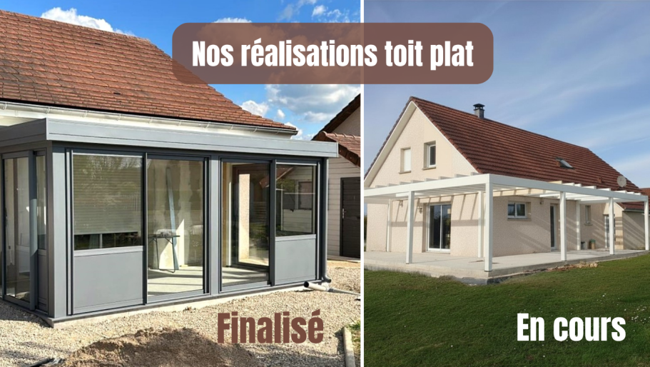 Réalisations de vérandas structure bois "La Jurassienne" toiture plate